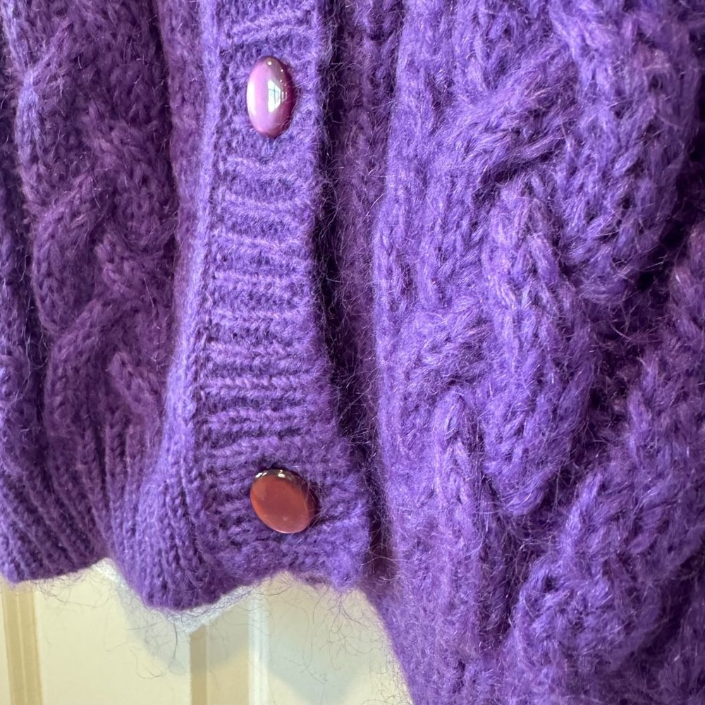 Northern Isles Purple Mohair Blend Cable Knit‎ Cardigan - Size Medium - Picture 9 of 11